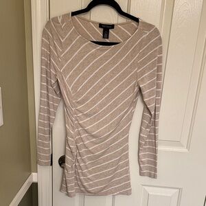 White House Black Market Tan and White Striped Tunic